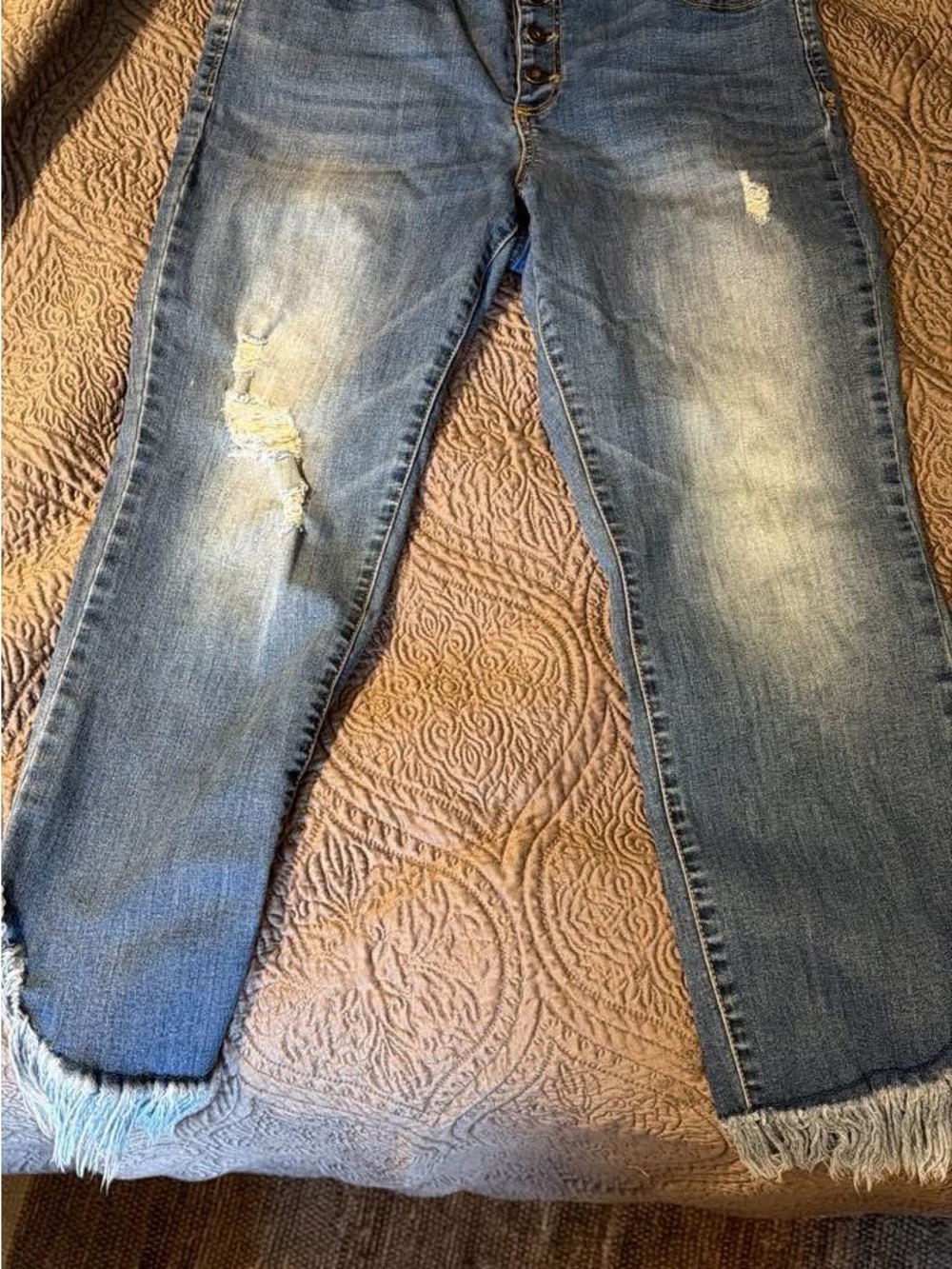 INC International Concepts Distressed Blue Fringe Hem Jeans